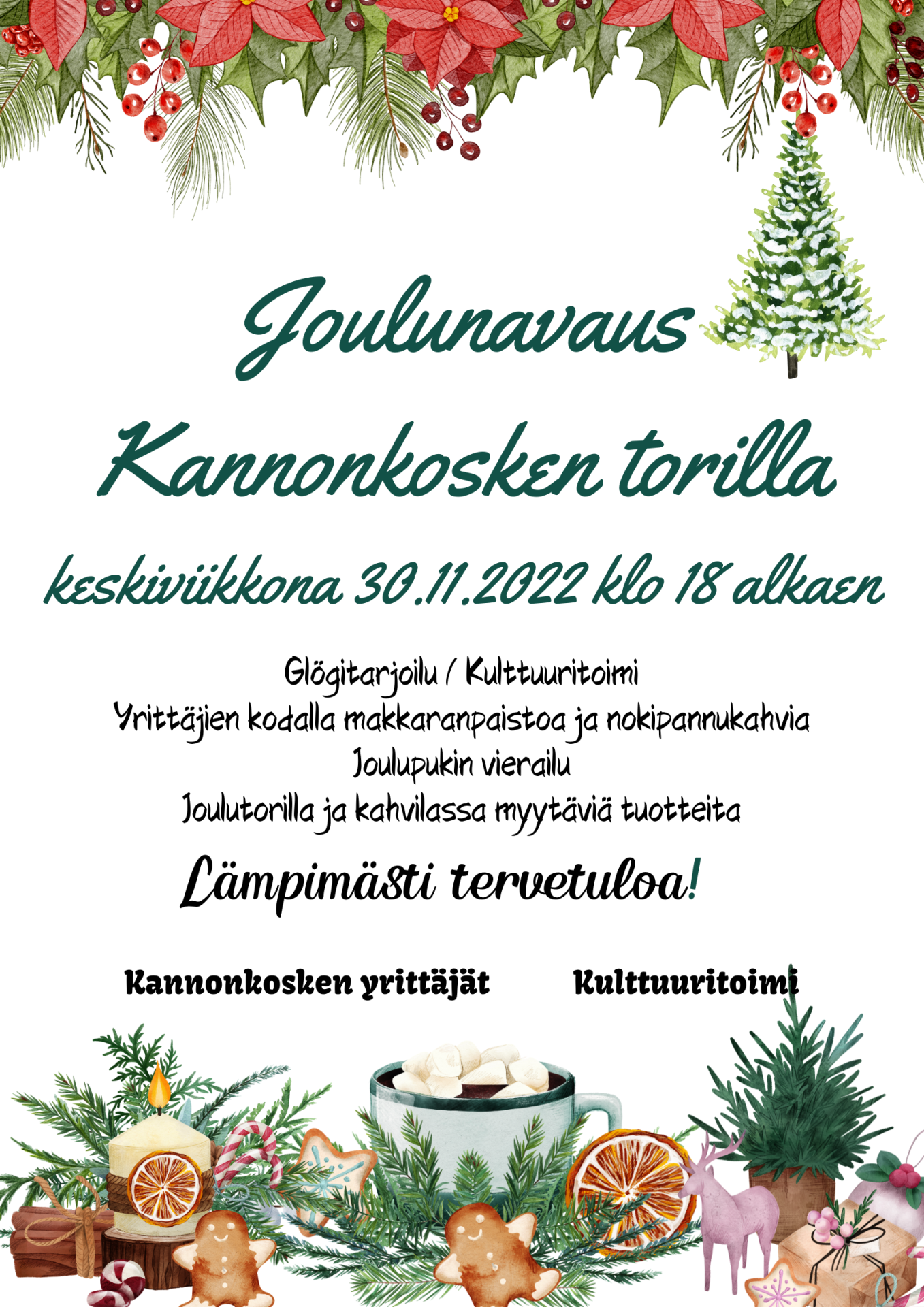 Joulunavaus Kannonkosken torilla ke 30.11.2022 klo 18